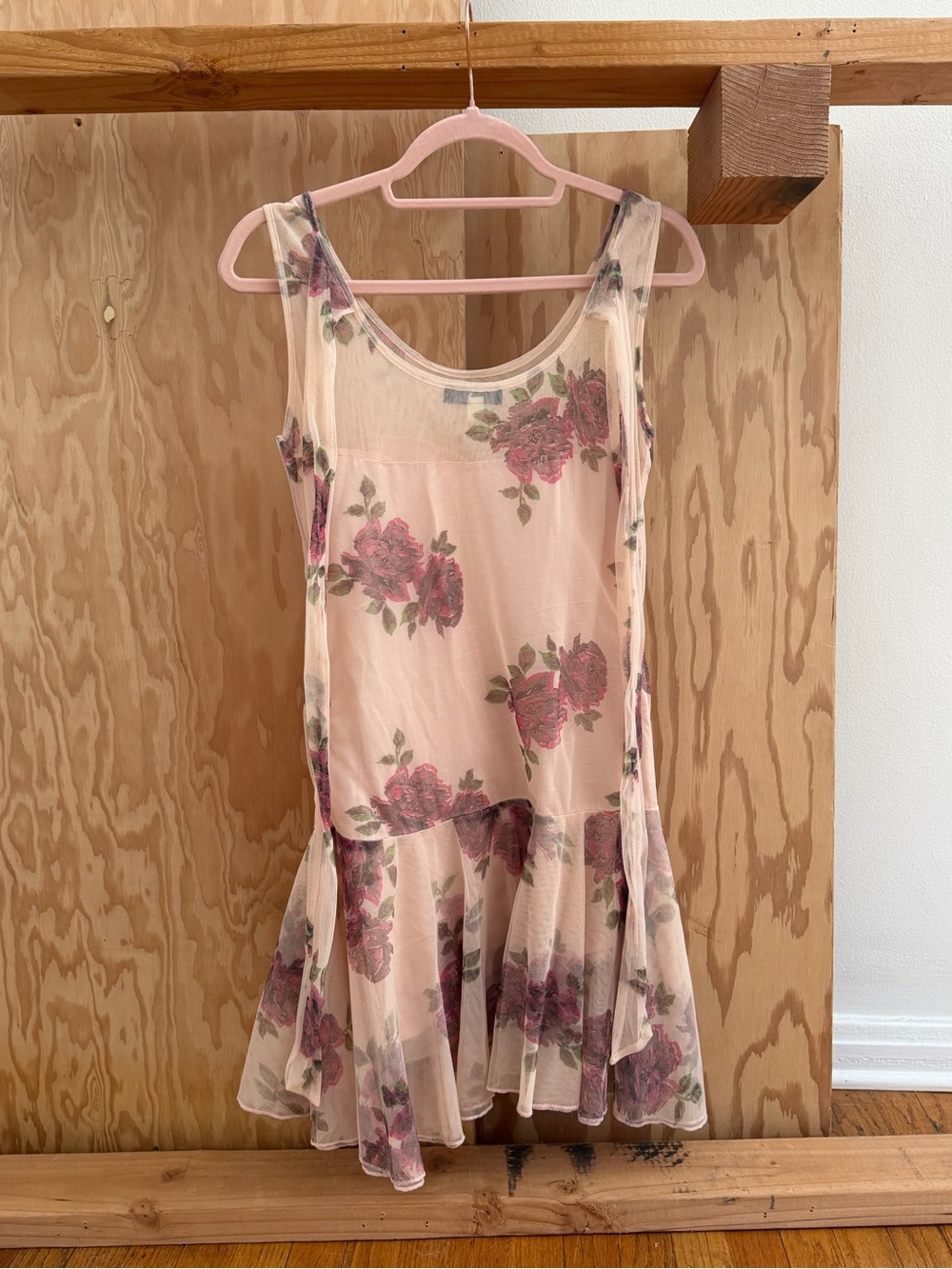 Diesel vintage Sheer Pink Floral Ruffle Hem Dress